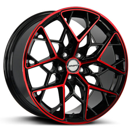 Piston 18x8.5 5x108 +35 Gloss Black Candy Red Machine
