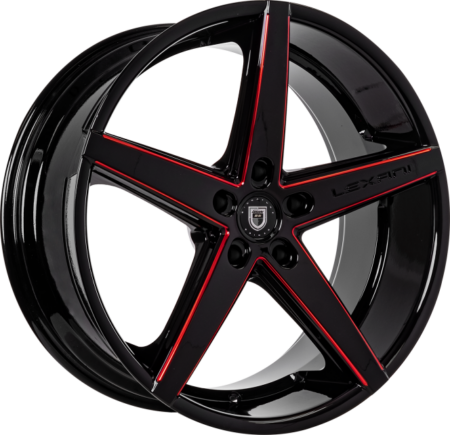 R-4 2 20x8.5 5x127 +22 Gloss Blk w/ Red Tinted CNC Grooves
