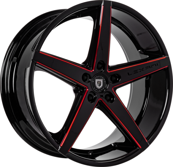 R-4 2 20x8.5 5x127 +25 Gloss Blk w/ Red Tinted CNC Grooves