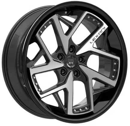 Devoe 22x10.5 5x115 +20 Gloss Blk w/ Brushed Face & Chrome Rivets