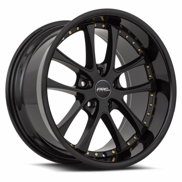 AR5 18x9.5 5x108 +30 All Black Gold Rivet