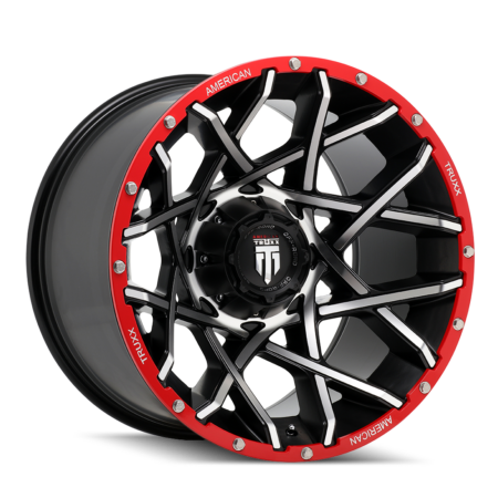 Gridlock 20x12 8x165.1 -44 Black Machined / Red Beadlock