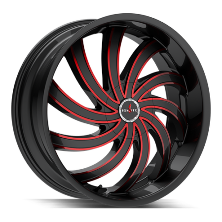 Flame 20x8.5 5x108/5x114.3 +35 Gloss Black Candy Red Milled