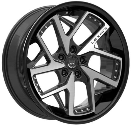 Devoe 22x10.5 5x112 +32 Gloss Blk w/ Brushed Face & Chrome Rivets