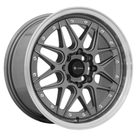 VR7 16x7 4x98 +38 Gun Metal Machine Lip Chrome Rivet
