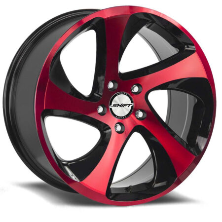 Strut 18x8.5 5x108 +35 Gloss Black Candy Red Face