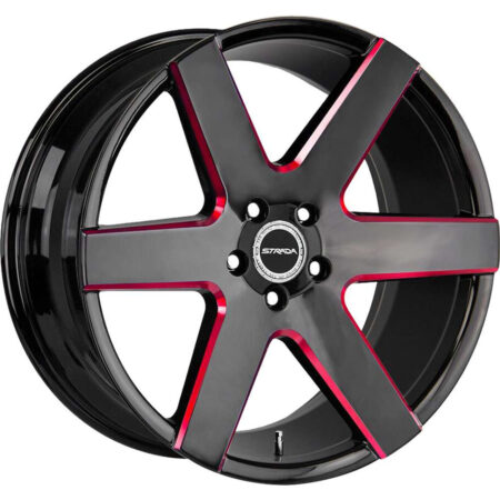 Coda 20x8.5 5x108 +35 Gloss Black Candy Red Milled