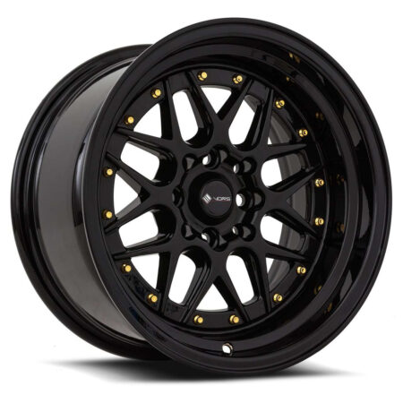 VR7 16x8 4x100/4x114.3 +20 All Black Gold Rivet