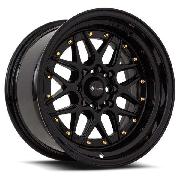 VR7 16x8 4x100/4x114.3 +20 All Black Gold Rivet