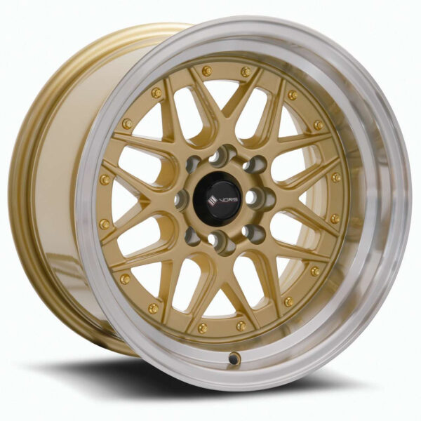 VR7 15x7 4x100/4x114.3 +35 Gold Machine Lip Gold Rivet