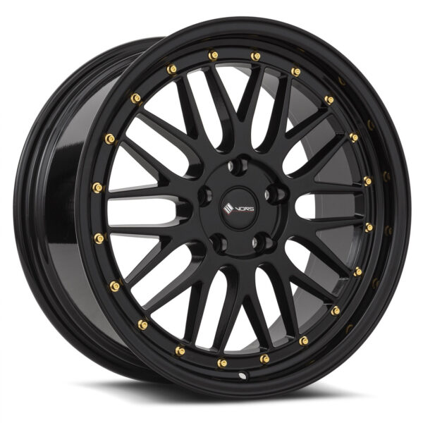 VR8 20x8.5 5x114.3 +35 All Black Gold Rivet