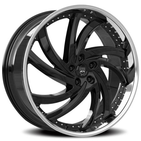 Turbine 24x9 5x130 +25 Gloss Black w/ SS Chrome Lip