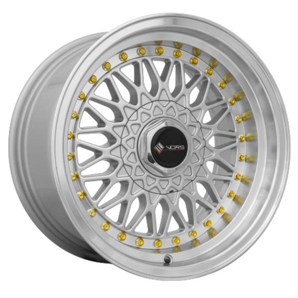 VR3 15x8 4x100/4x114.3 +20 Silver Machine Lip Gold Rivet