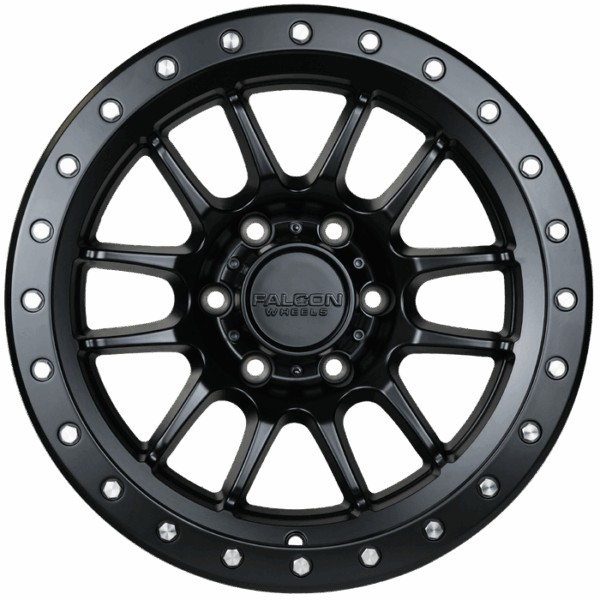 Falcon Offroad T7  17x9 6x139.7 -12 Matte Black w/Black Ring & Silver Bolts - Image 2