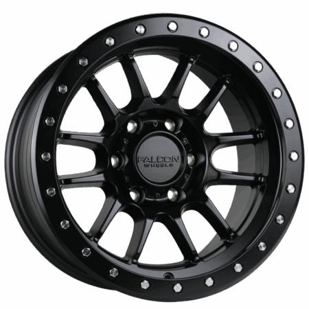 Falcon Offroad T7  17x9 6x139.7 -12 Matte Black w/Black Ring & Silver Bolts