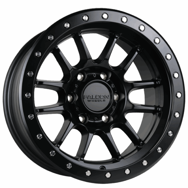 Falcon Offroad T7  17x9 6x139.7 -12 Matte Black w/Black Ring & Silver Bolts